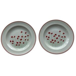Vintage Poppies Two Floral 1980S/90S Red White Dessert Plates